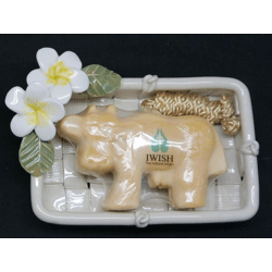 12 x sehr schöne Seifenschalen aus Keramik mit dekorativer Frangipani- Blüte & Kuh- Seife 13x10 cm