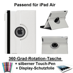 Edle 360° Kunstleder Tasche weiß für iPad Air 5 inkl. Display-Schutzfolie + Touch-Pen Ledertasche Cover Case Hülle