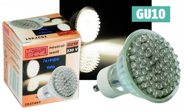 LED-Strahler McShine GU10, MR16, 230V, 60 LEDs, 130Lm, Warmweiß Warmweiss Weiss