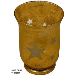 Windlicht, Glas, gold-brush Sternmotiv f. Weihnachten Deko