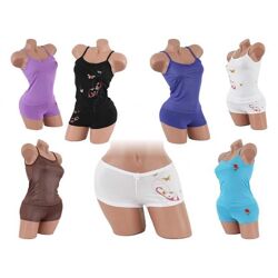 120 Sexy Damen Träger Tops Unterhemd mit passendem Panty Hot Pants Gr S/M & L/XL