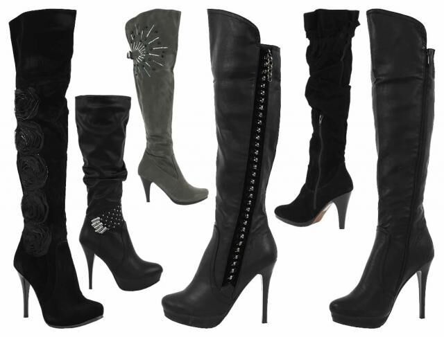 60 P. Damen Stiefel High Heels Lederimitat Applikationen Schwarz Grau Gr. 36-41 nur 12,50 Euro