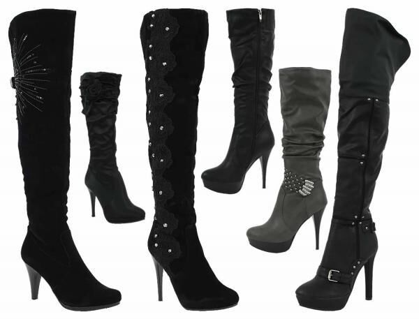 60 P. Damen Stiefel High Heels Lederimitat Applikationen Schwarz Grau Gr. 36-41 nur 12,50 Euro