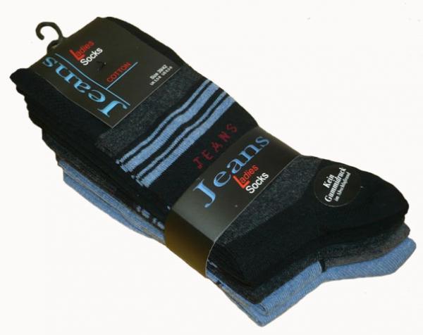 Ladies cotton socks with JEANS pattern, pack of 5