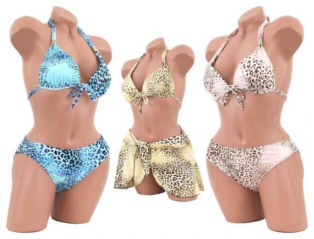 Sexy Damen Bikinis 3 tlg. Bademode Bikini Pareo Women Gemustert Farbmix Gr. S-XL nur 3,49 Euro