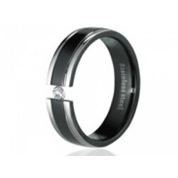Damenring Edelstahl Schwarz Silberfarben mit Zirkonia Stein Größe 57 / 18,1mm Ring NEU