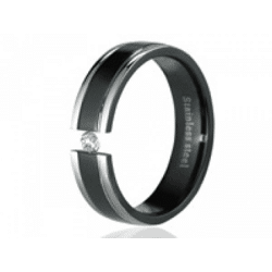 Damenring Edelstahl Schwarz silberfarbener mit Zirkonia Stein Größe 52 / 16,5mm Ring NEU