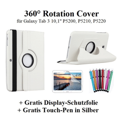 Edles 360 Grad Cover für Samsung Galaxy Tab 3 10,1 Zoll weiß inkl. Display-Schutzfolie + Touch-Pen
