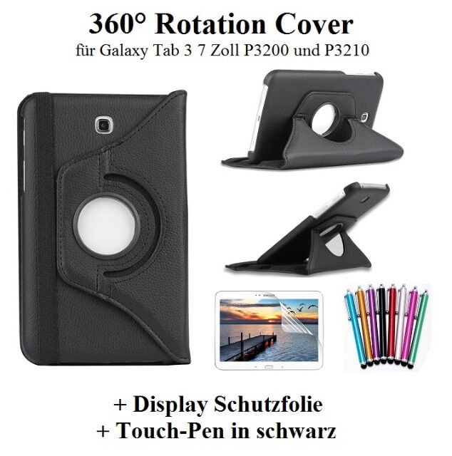 Edles 360 Grad Cover für Samsung Galaxy Tab 3 7 Zoll schwarz inkl. Touch-Pen