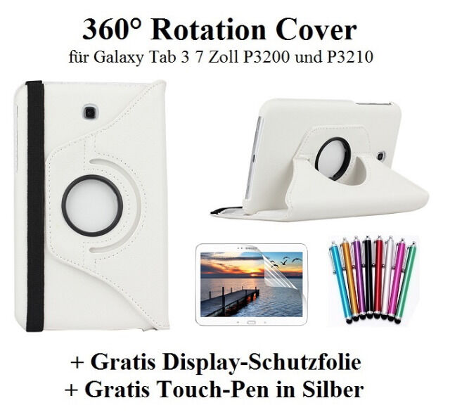 Edles 360 Grad Cover für Samsung Galaxy Tab 3 7 Zoll weiß inkl. Display-Schutzfolie + Touch-Pen