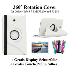 Edles 360 Grad Cover für Samsung Galaxy Tab 3 7 Zoll weiß inkl. Display-Schutzfolie + Touch-Pen