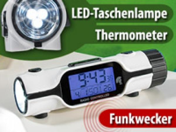 Pearl 3in1 LCD-Funkwecker mit Thermometer und Lampe