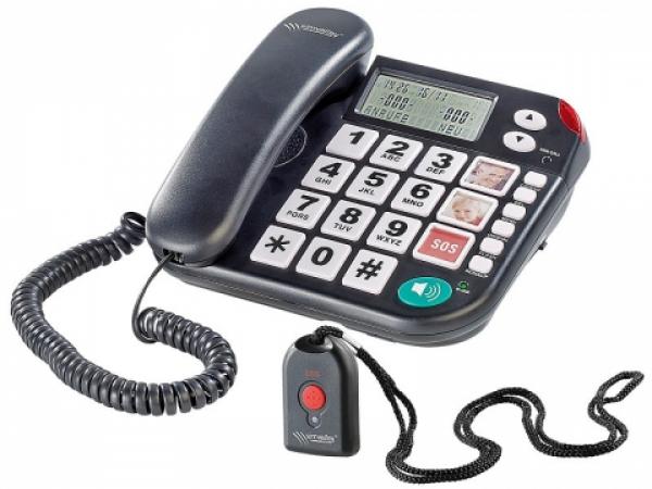 simvalley Notruf-Senioren-Telefon XLF-80Plus schwarz mit Garantruf & SOS-Taste Telefon