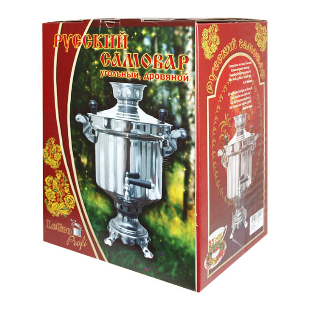 Edelstahl Holzkohle Samowar 5 Liter mit 1 Liter Teekanne + Schornstein