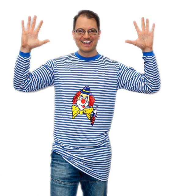 Clown Shirt Ringelhemd blau-weiß,  Karneval Fasching