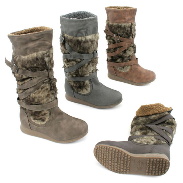 Damen Fell Herbst Winter Stiefel Schuhe Boots