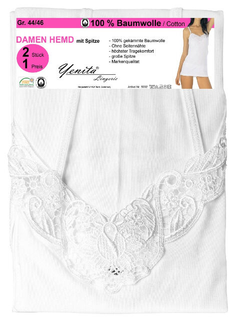 Yenita® Damen Unterhemd in weiss mit Spitze und Spaghetti-Trägern - Doppelpack