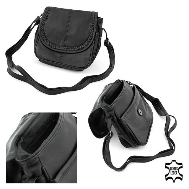 Damen Echt Leder Handtasche Bag in schwarz