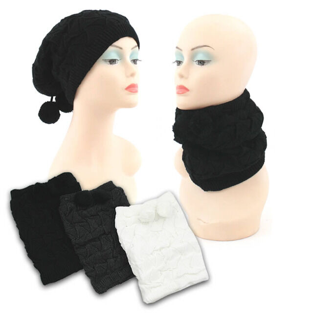 Damen Herbst Winter 2 in 1 Strick Mütze Schal