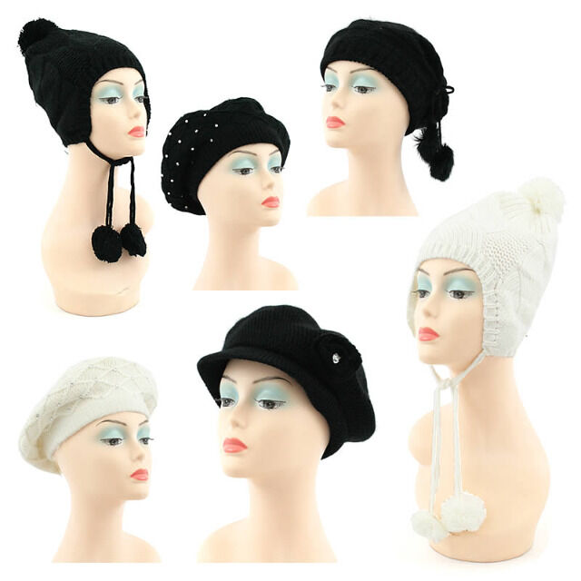 Damen Herbst Winter Strick Mütze Hut Kopfbedeckung
