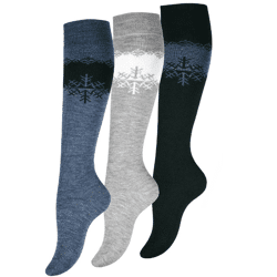 Damen Vollfrottee THERMOkniestrümpfe mit Schneeflocken Motiv