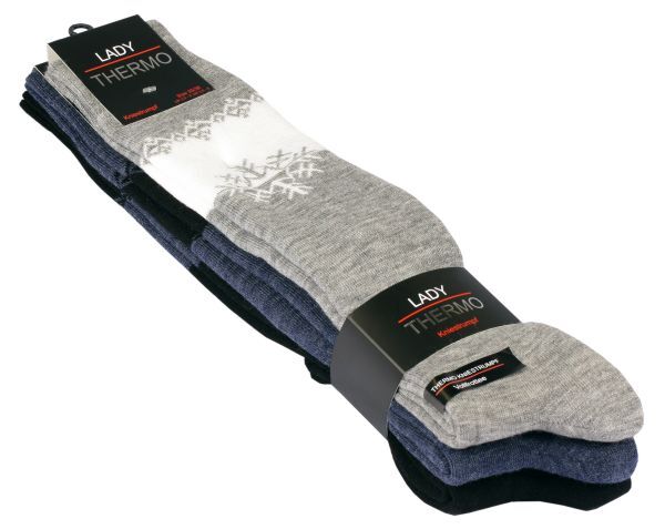 Damen Vollfrottee THERMOkniestrümpfe mit Schneeflocken Motiv