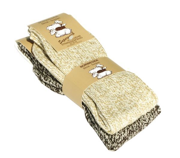 Unisex Norweger Grobstrick-Socken mit Wolle in beige-braun