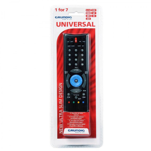 Grundig 7in1 Universal Fernbedienung Infrarot lernfähig programmierbar schwarz