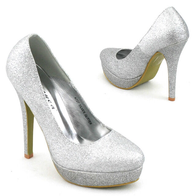 Damen Pumps High Heels Schuhe Glitzeroptik