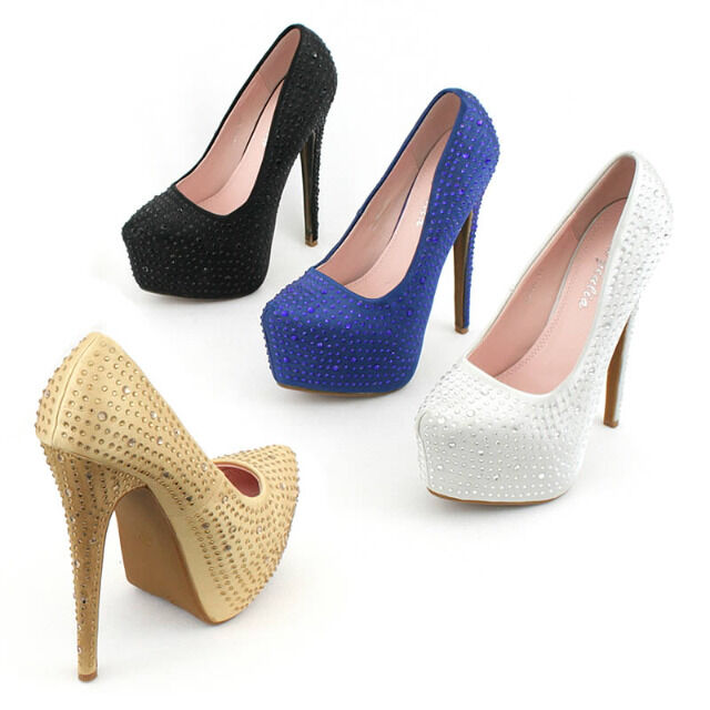 Damen Pumps High Heels Schuhe Glitzeroptik