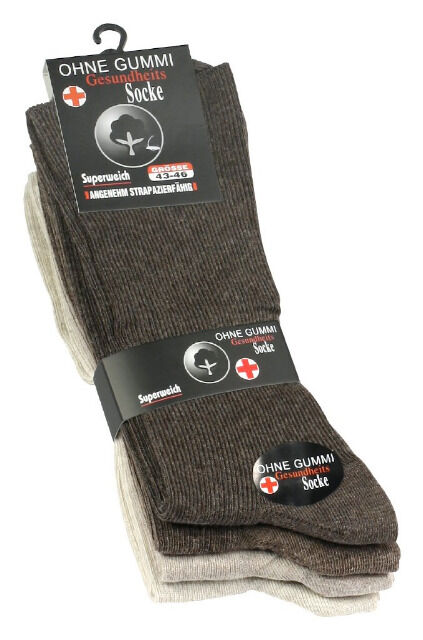 Gesundheitssocke 1:1 Rippe ohne  Gummibund & ohne Naht, Diabetiker geeignet - 4er Pack 