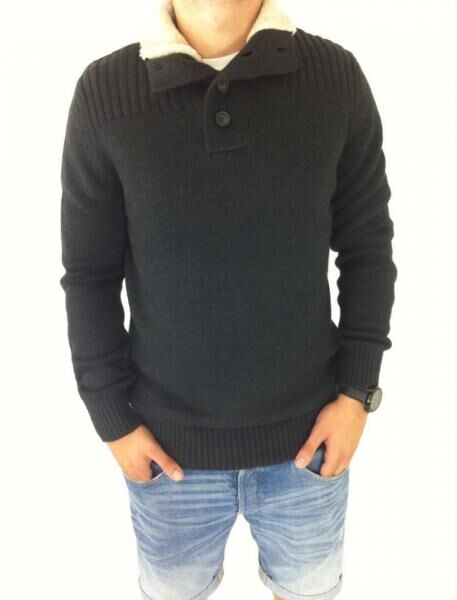 Modische Herren Winter Strickpullover Pullover Sweater mit Knopfleiste Soul Classic
