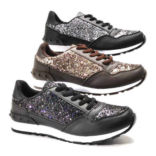 Damen Freizeit Sport Schuhe Sneaker Glitzer