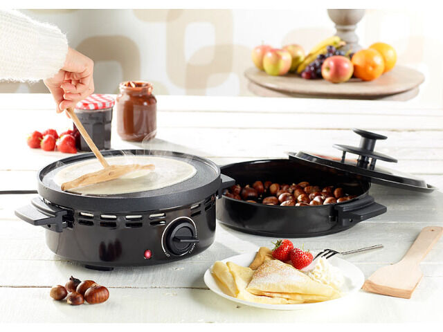 Rosenstein & Söhne 4in1-Maroni-Ofen, Grill, Kaffeeröster, Crêpes-Eisen