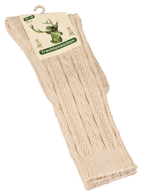 Unisex Trachtensocken mit Zopfmuster und Leinen im Einzelpack