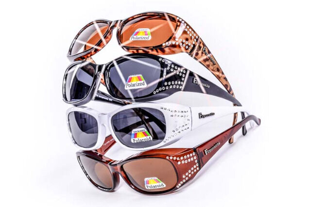 Figuretta Sonnenbrille Überbrille in weiß, schwarz, braun und Leoparden-Muster mit Strass