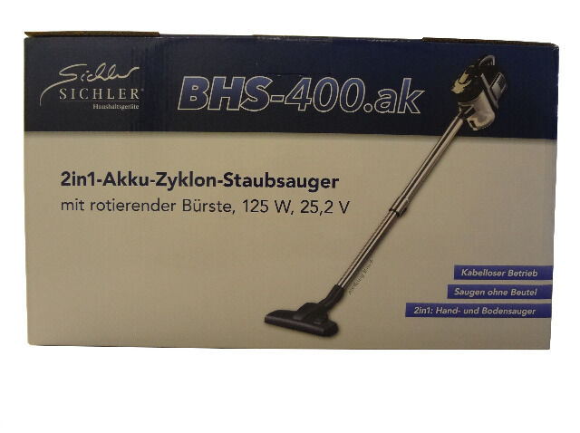 Sichler 2in1-Akku-Zyklon-Staubsauger BHS-400.ak mit rotierender Bürste beutellos
