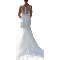 Hochzeitskleid Brautkleid DH3037 weiß mit Spitze Taille betont Gr. XS 34 / S 36 / M 38 / L 40