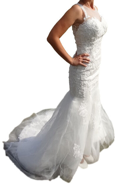 Hochzeitskleid Brautkleid DH3037 weiß mit Spitze Taille betont Gr. XS 34 / S 36 / M 38 / L 40