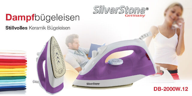 SilverStone DB-2000W.12 Dampfbügeleisen mit Keramik Sohle und Selbstreinigungsfunktion