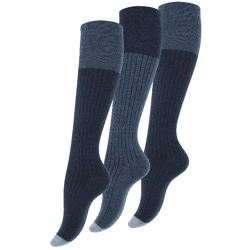 Vincent Creation® gerippte Damen Baumwoll-Kniestrümpfe in blau-jeansblau