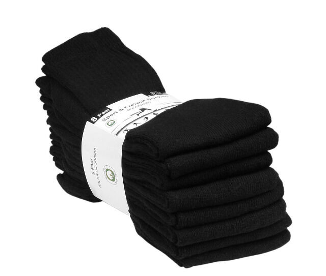 Herren Frottee Sport- und Freizeitsocken in schwarz - 8er Pack