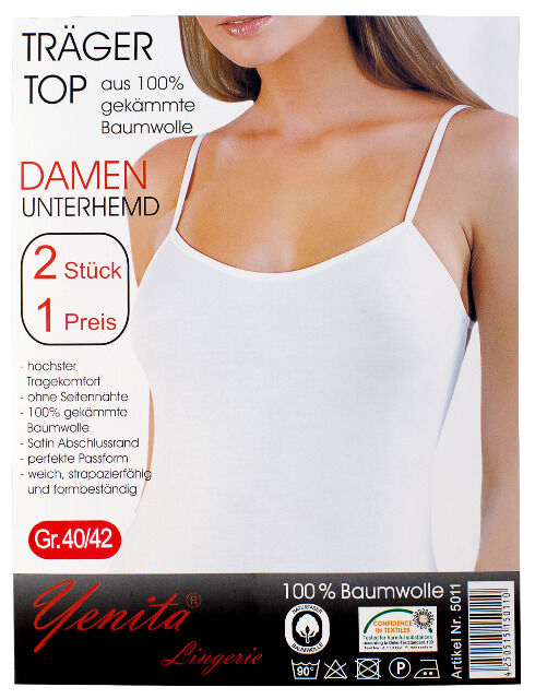 Yenita® Damen Unterhemd in weiss mit Spaghetti-Trägern - Doppelpack