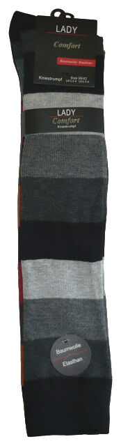 Damen Baumwoll-Kniestrümpfe mit Blockringel