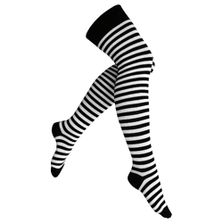 Damen Baumwoll-Überkniestrümpfe mit Ringel in schwarz-weiss