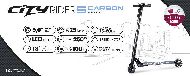 GoClever CITY RIDER 5 CARBON mit LG Akku Elektro Roller E-Scooter Electro Roller