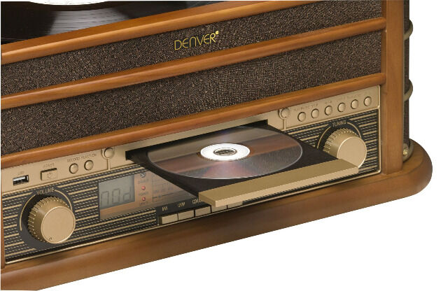 Denver MCR-50MK2 Retro Plattenspieler aus Holz mit Radio CD Kassette USB MP3