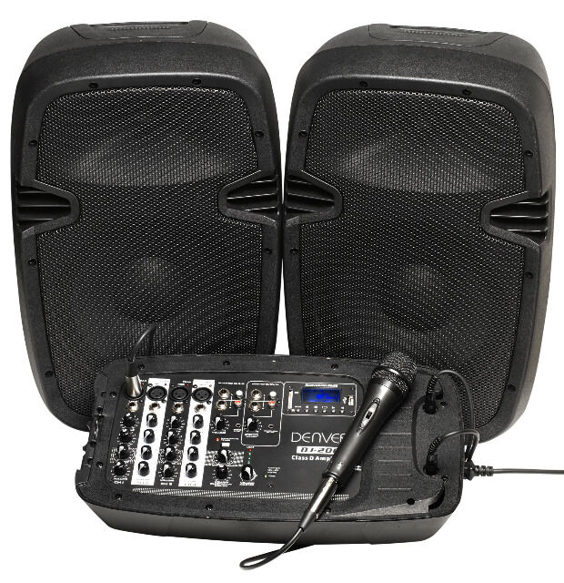 Denver DJ-200 portables Bluetooth DJ Mischpult mit Lautsprecher und Mikrofon