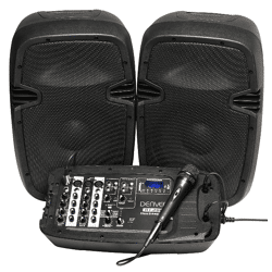 Denver DJ-200 portables Bluetooth DJ Mischpult mit Lautsprecher und Mikrofon