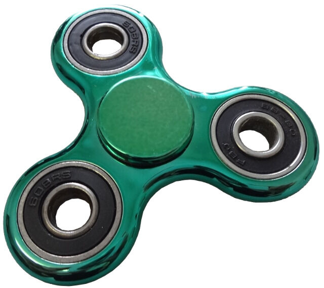 Fidget Finger Hand Spinner in 4 Farben: blau, grün, silber und gold - im Metallic Look mit Profi Kugellager Chrom Optik Glanzoptik Kreisel Chromoptik - SOFORT LIEFERBAR